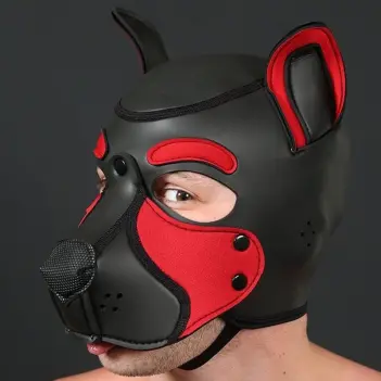 Frisky Red Pup Hood Mr S Leather, rotes Muzzle | Dark-Ink