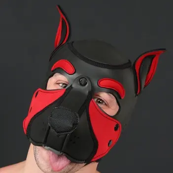 Frisky Red Pup Hood Mr S Leather, rotes Muzzle | Dark-Ink