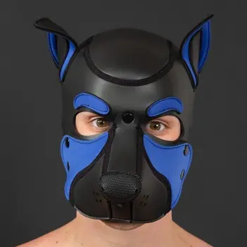 Frisky Royal Blue Pup Hood Mr S Leather, Ohrlöcher sichtbar | Dark-Ink