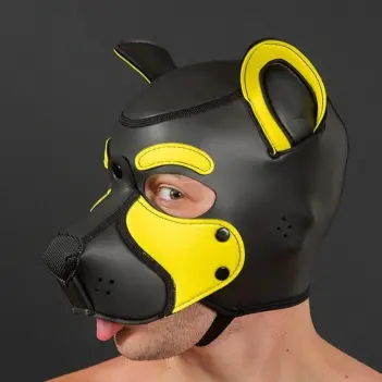 Capucha puppy Frisky Yellow Mr S Leather, orificios orejas | Dark-Ink