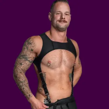 Mr S Leather Archer neoprene body harness, colour panels | Dark-Ink