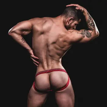 Jockstrap CB13 Tight End Swimmer Rojo, cintura 1" pinstripe | Dark-Ink