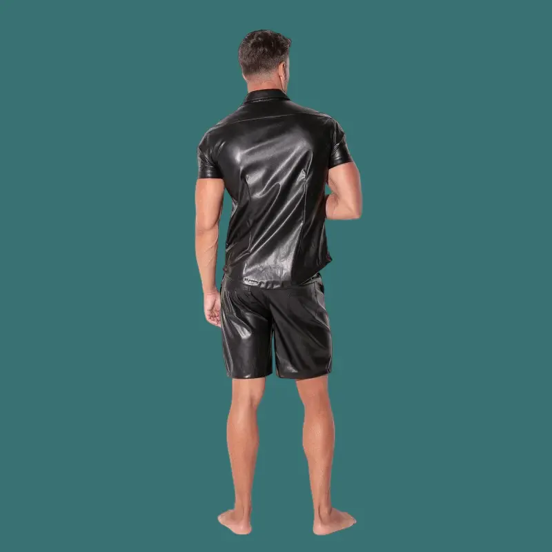 CODE 22 San Francisco Faux Leather Shirt: Full Zip, Collar | Dark-Ink