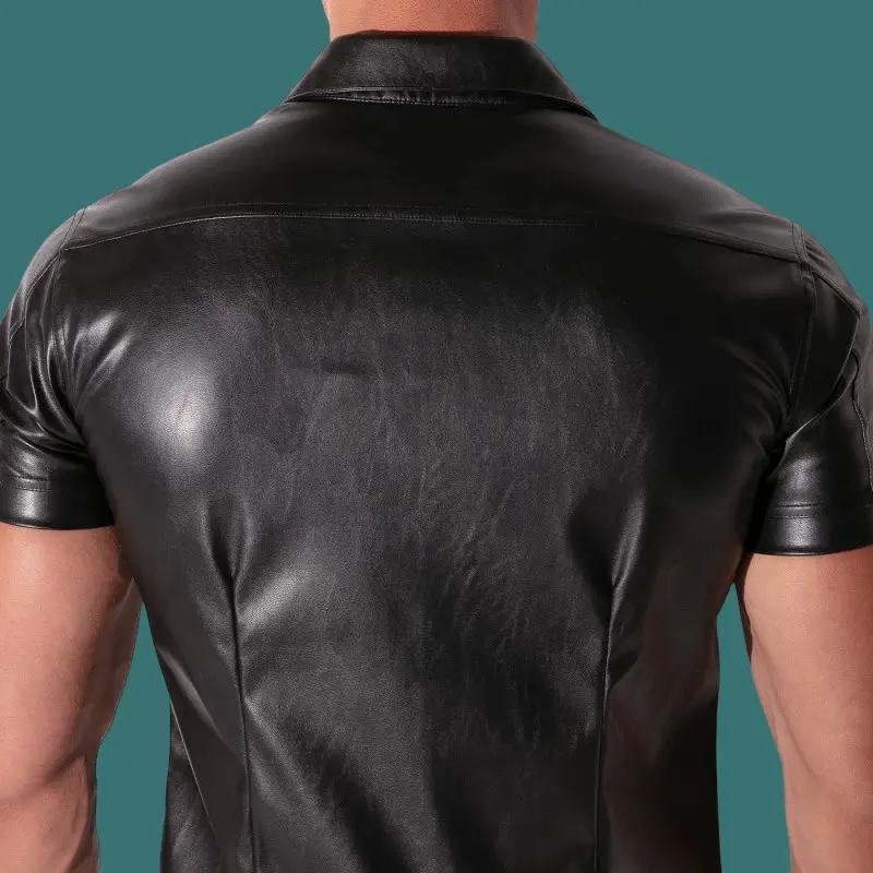 CODE 22 San Francisco Faux Leather Shirt: Full Zip, Collar | Dark-Ink