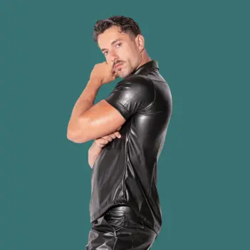 CODE 22 San Francisco Faux Leather Shirt: Full Zip, Collar | Dark-Ink