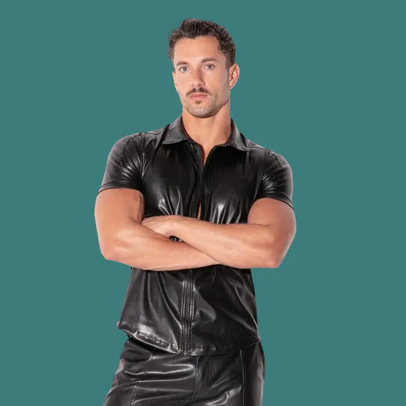 CODE 22 San Francisco Faux Leather Shirt: Full Zip, Collar | Dark-Ink