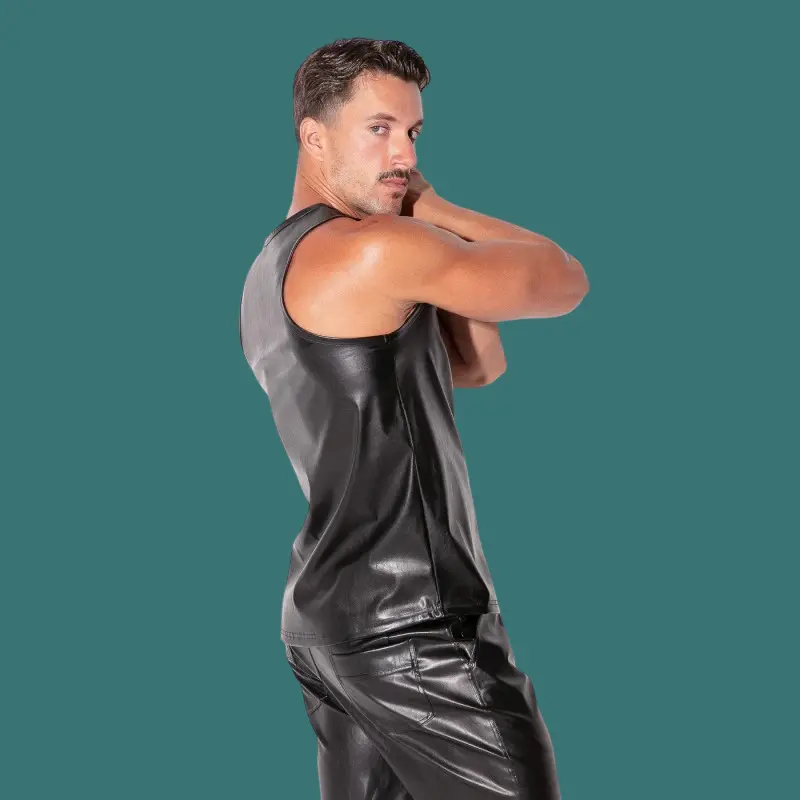 CODE 22 San Francisco Faux Leather Tank Top, slim fit | Dark-Ink