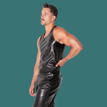 CODE 22 San Francisco Faux Leather Tank Top, slim fit | Dark-Ink