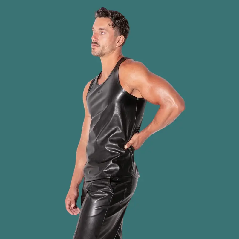 CODE 22 San Francisco Faux Leather Tank Top, slim fit | Dark-Ink