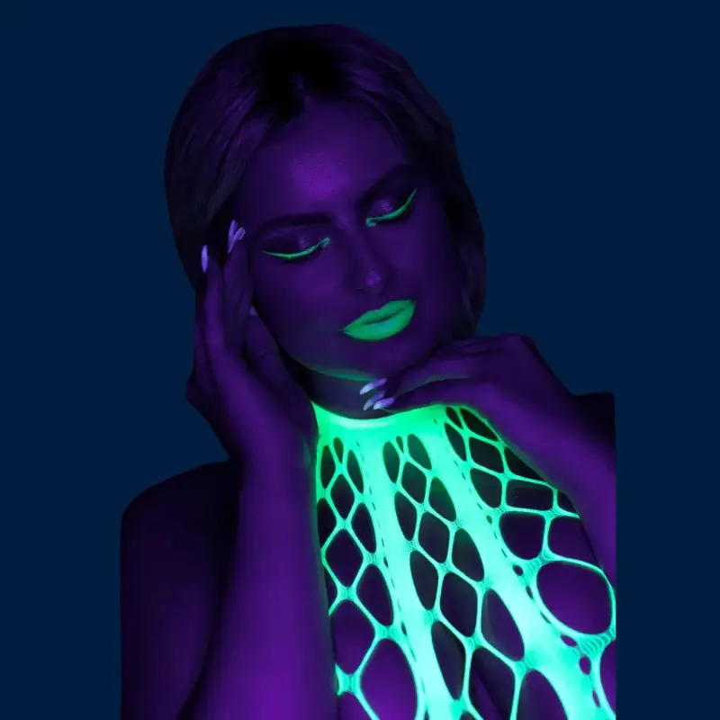 Bodystocking OUCH! halterneck glow in the dark, dos nu | Dark-Ink