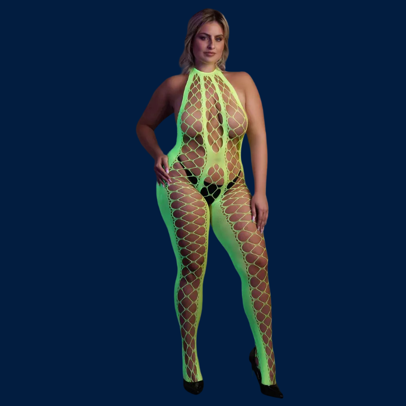 Bodystocking with halterneck glow in the dark xl