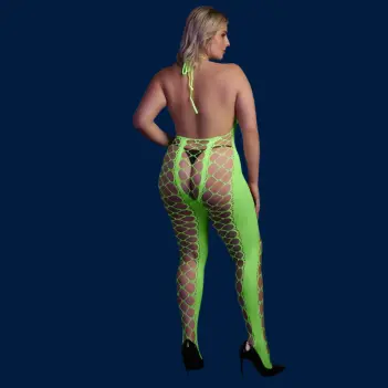 OUCH! Glow in the Dark Bodystocking, Halterneck, Deep Back | Dark-Ink