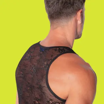 Camiseta de tirantes transparente CODE 22, encaje floral | Dark-Ink