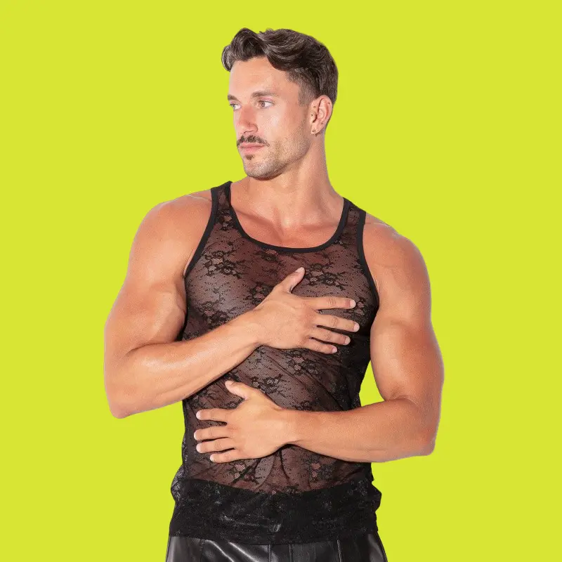 Débardeur dentelle transparente CODE 22, noir ou fuchsia | Dark-Ink