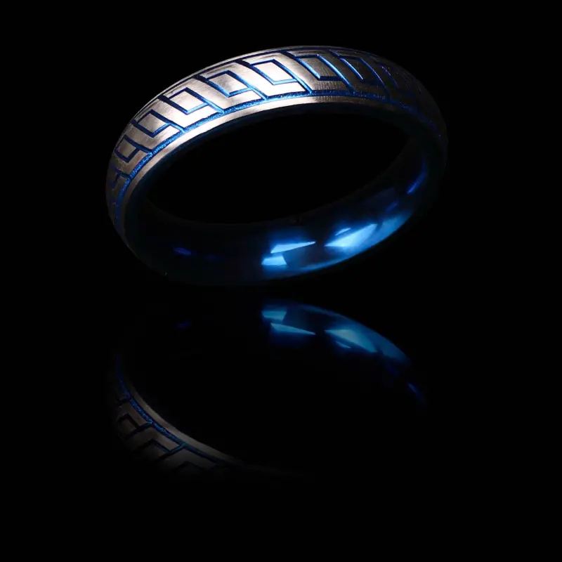 Cockring donut DARKLINE Blue Wave, acero grabado bicolor | Dark-Ink