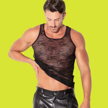 Débardeur dentelle transparente CODE 22, noir ou fuchsia | Dark-Ink