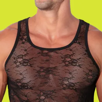 Transparentes Tanktop CODE 22: Blumenspitze, zwei Farben | Dark-Ink