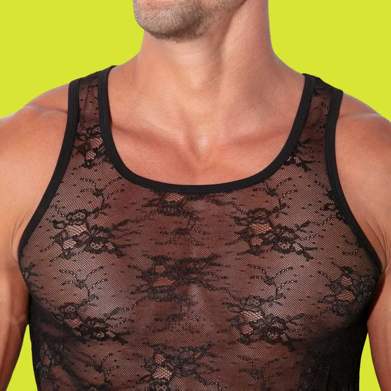 Débardeur dentelle transparente CODE 22, noir ou fuchsia | Dark-Ink