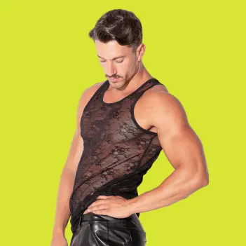 CODE 22 Sheer Lace Tank Top: Floral Lace, Two Colourways | Dark-Ink