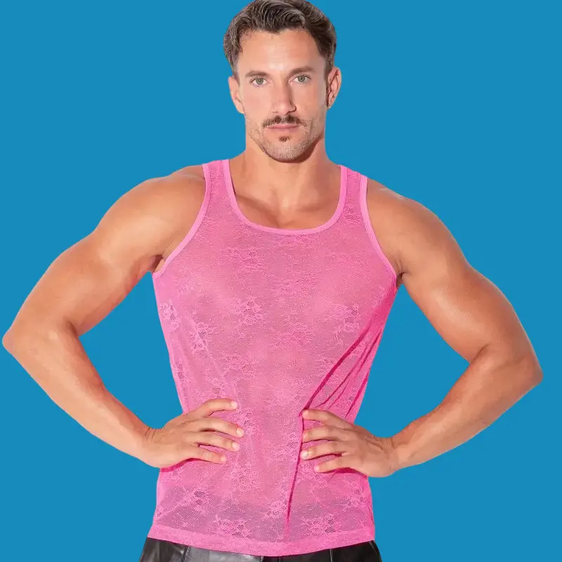 Débardeur dentelle transparente CODE 22, noir ou fuchsia | Dark-Ink