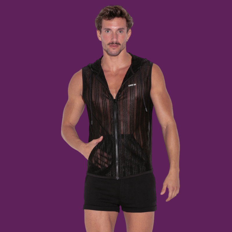 Sheer stripe sleevess hoody