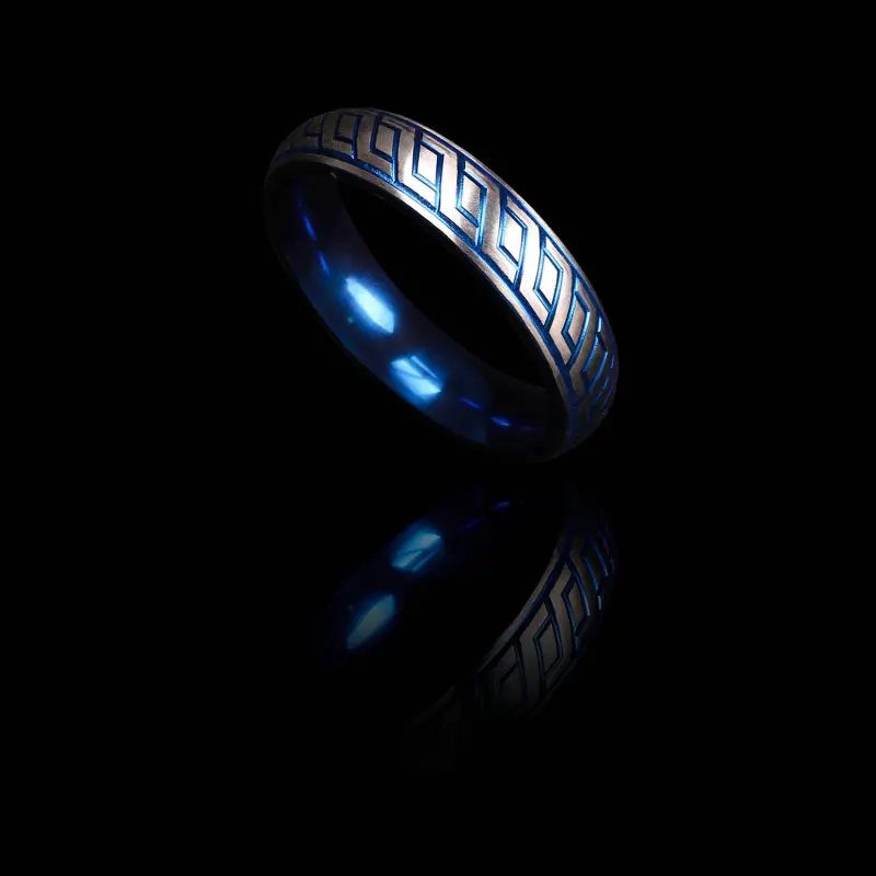 Cockring donut DARKLINE Blue Wave, acero grabado bicolor | Dark-Ink