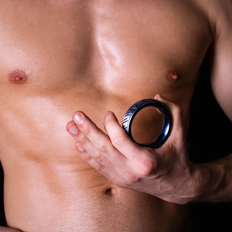Cockring donut DARKLINE Blue Wave, acero grabado bicolor | Dark-Ink
