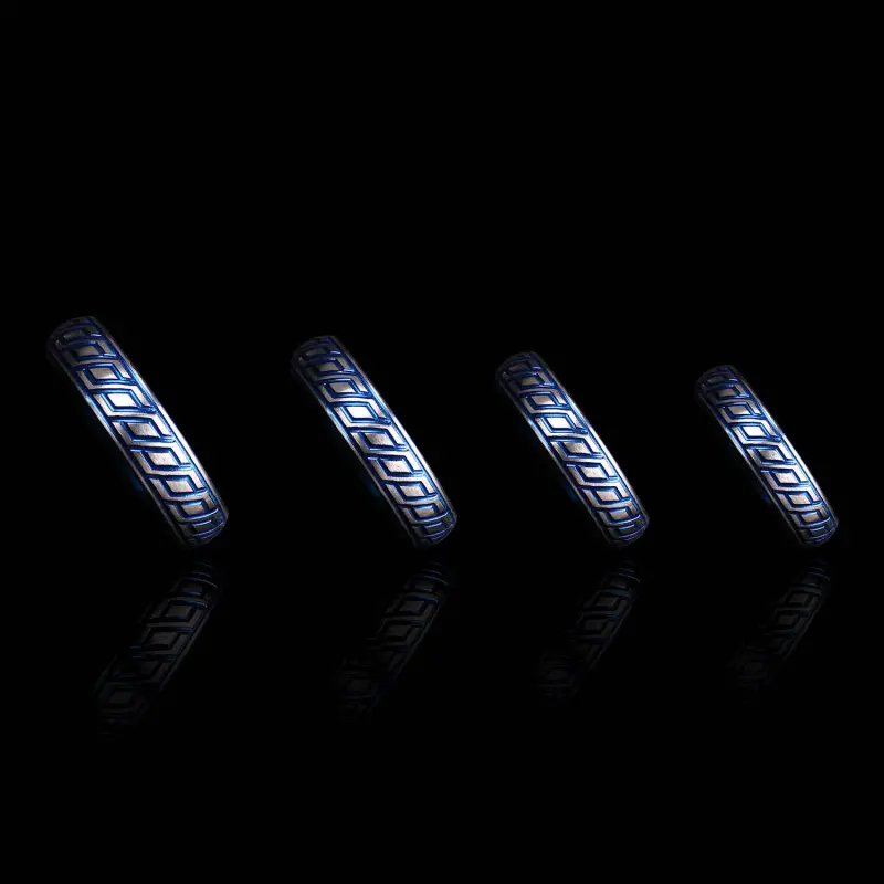 Cockring donut DARKLINE Blue Wave, acero grabado bicolor | Dark-Ink