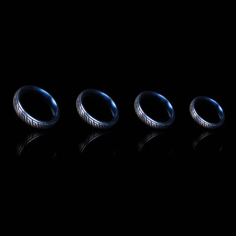Cockring donut DARKLINE Blue Wave, acero grabado bicolor | Dark-Ink