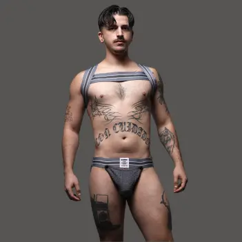 CB13 Tight End elastic harness, raised logo straps, H-front | Dark-Ink