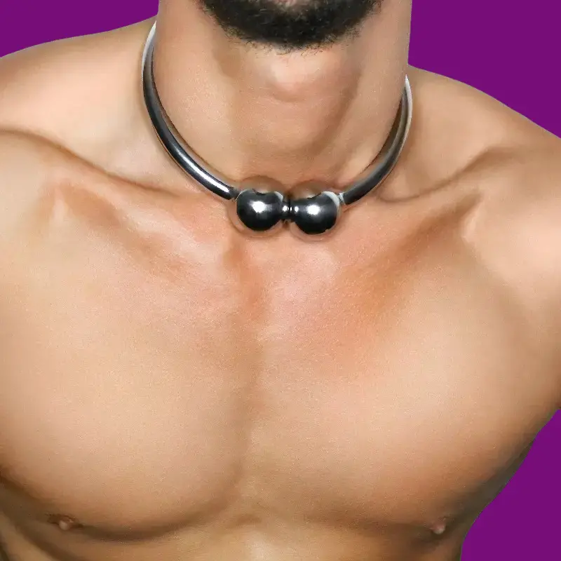 DARKLINE Ze Barbell BDSM Collar, Magnetic Closure, Steel | Dark-Ink