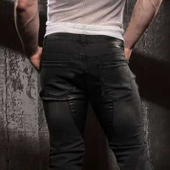 Cellblock 13 Saddleback Fetish Jeans, Veganleder | Dark-Ink