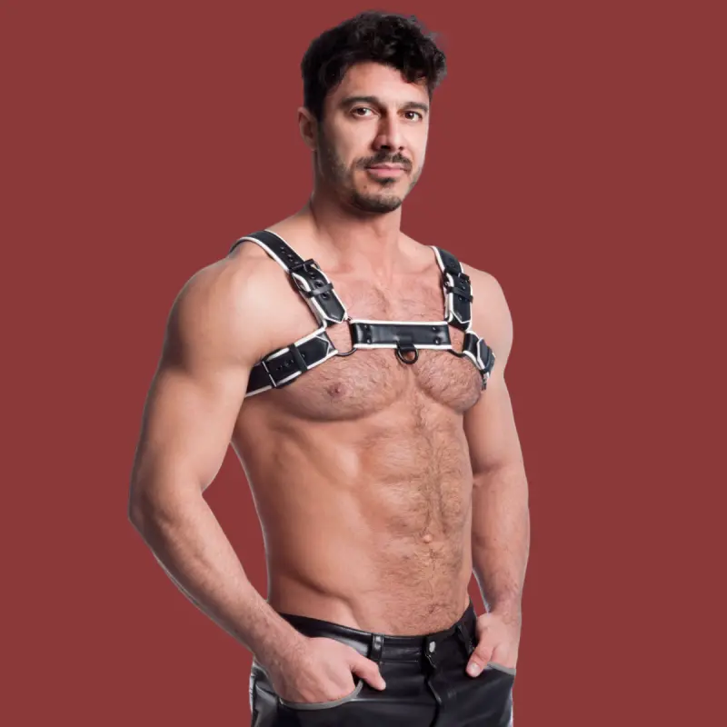 665 Leather Vegan Bulldog Harness, D-Ringe vorn und hinten | Dark-Ink