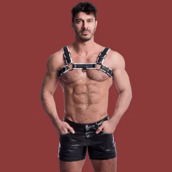 665 Leather Vegan Bulldog Harness, D-Ringe vorn und hinten | Dark-Ink