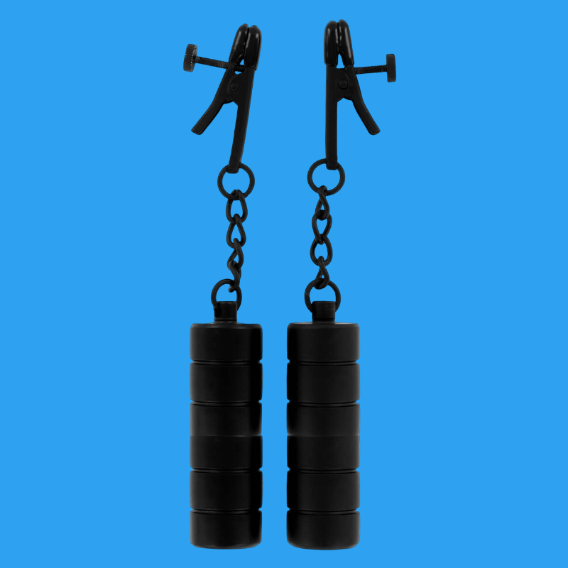 Adjustable Nipple Clamps with 6 Magnetic Weighted Cylinders – Pair
