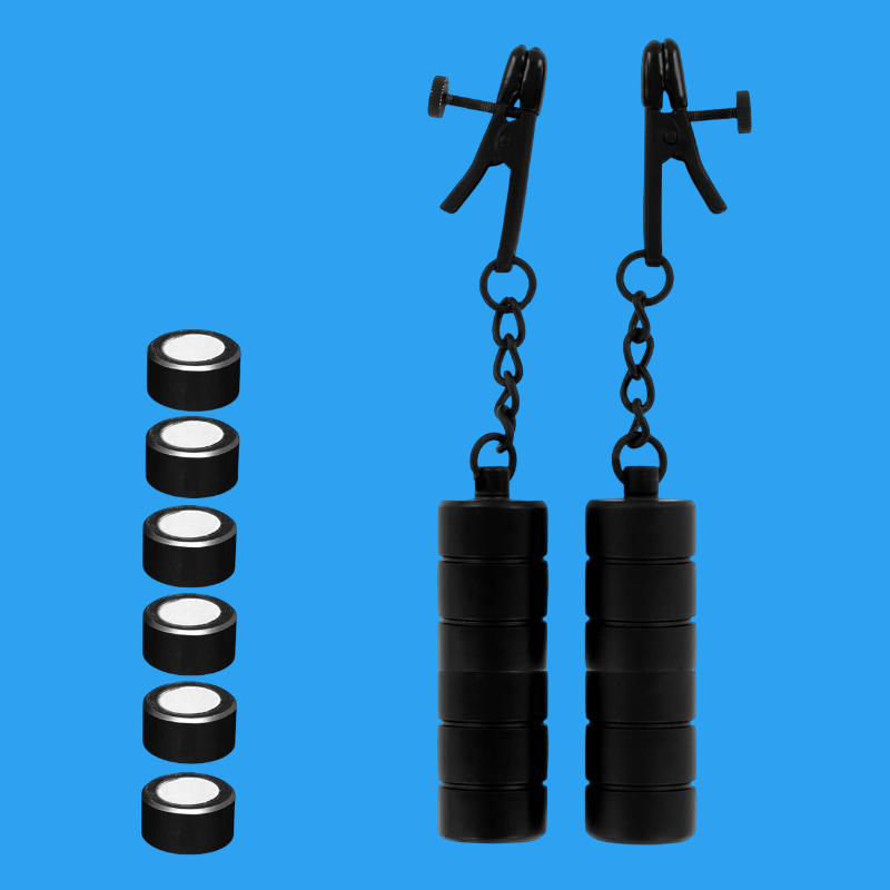 Adjustable Nipple Clamps with 6 Magnetic Weighted Cylinders – Pair