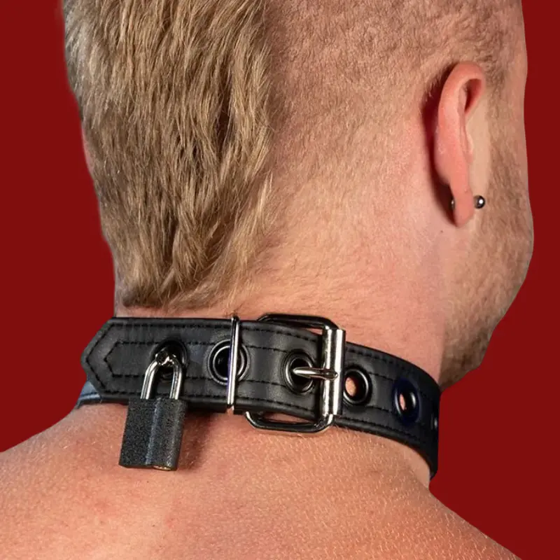 Collar puppy Mr-S-Leather cuero, poste de bloqueo integrado | Dark-Ink