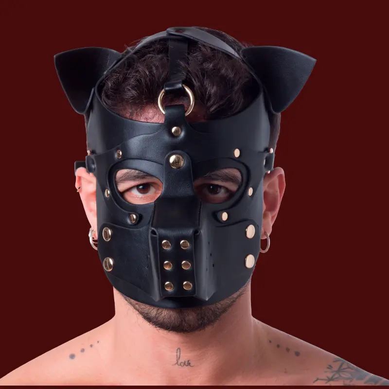 Capucha Pup Play 665 Leather, hocico desmontable | Dark-Ink