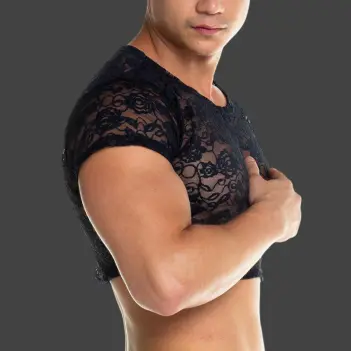Crop top GIGO Redemption, encaje transparente nylon-spandex | Dark-Ink