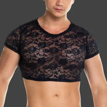 Crop top GIGO Redemption, encaje transparente nylon-spandex | Dark-Ink