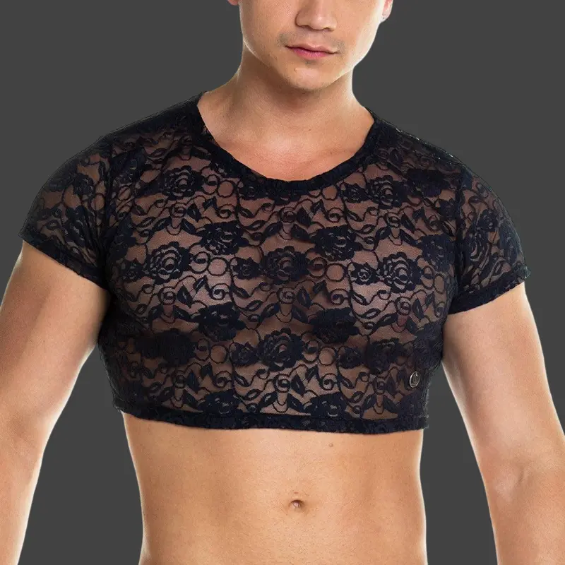 Crop top GIGO Redemption, encaje transparente nylon-spandex | Dark-Ink