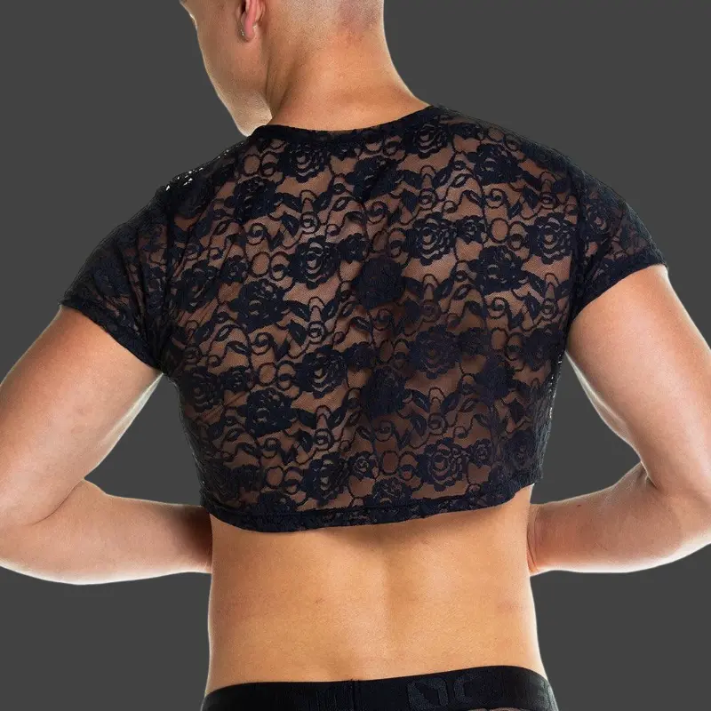Crop top GIGO Redemption, encaje transparente nylon-spandex | Dark-Ink