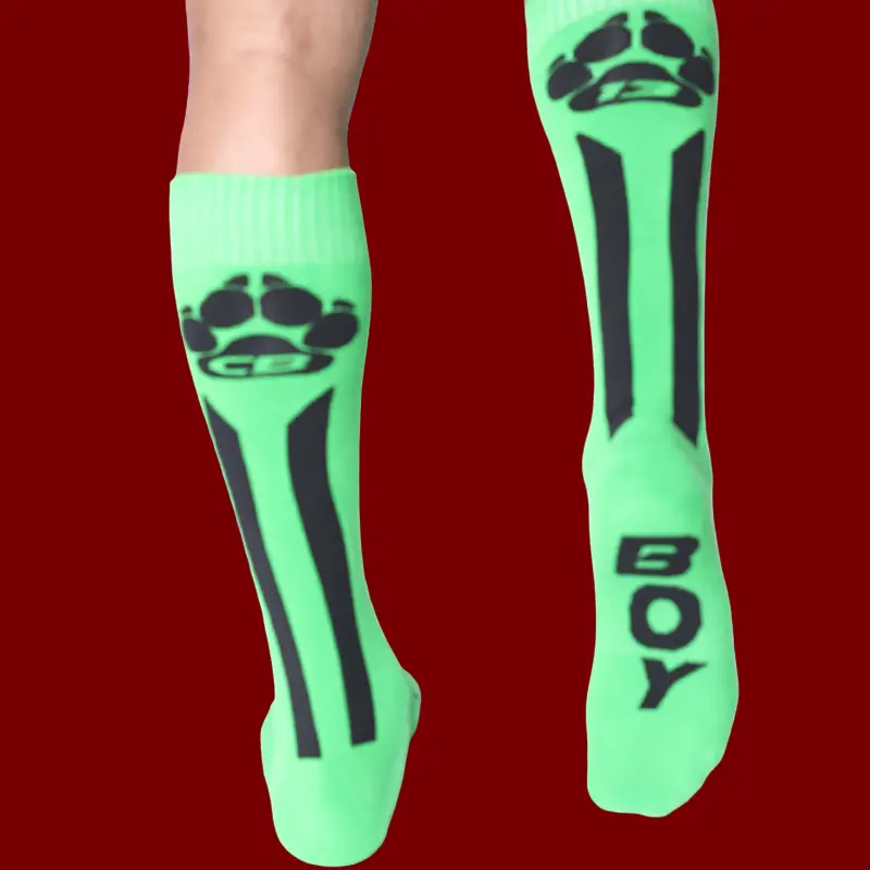 CB13 Muzzle Up knee high socks, dog paw back print | Dark-Ink
