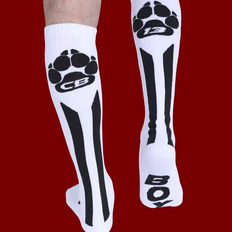 CB13 Muzzle Up knee high socks, dog paw back print | Dark-Ink