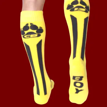 CB13 Muzzle Up knee high socks, dog paw back print | Dark-Ink