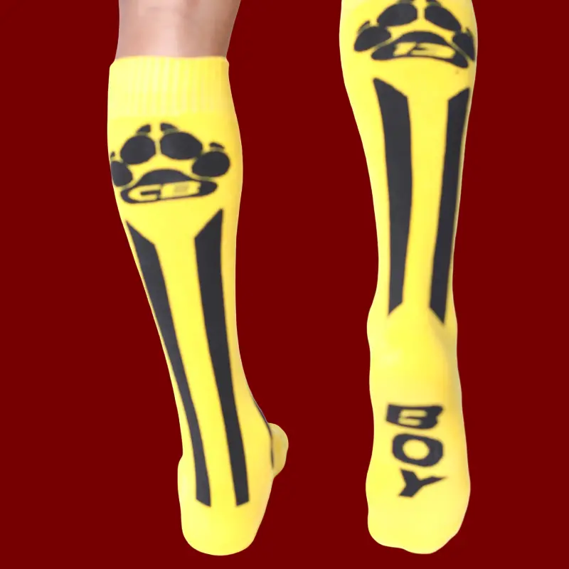 CB13 Muzzle Up knee high socks, dog paw back print | Dark-Ink