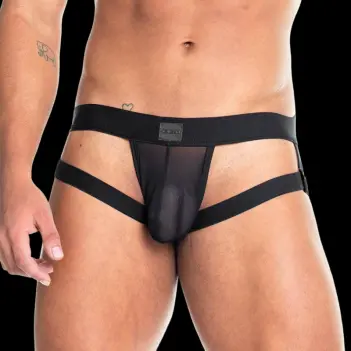 GIGO Skin Jockstrap, Black Mesh, See-Through Pouch | Dark-Ink