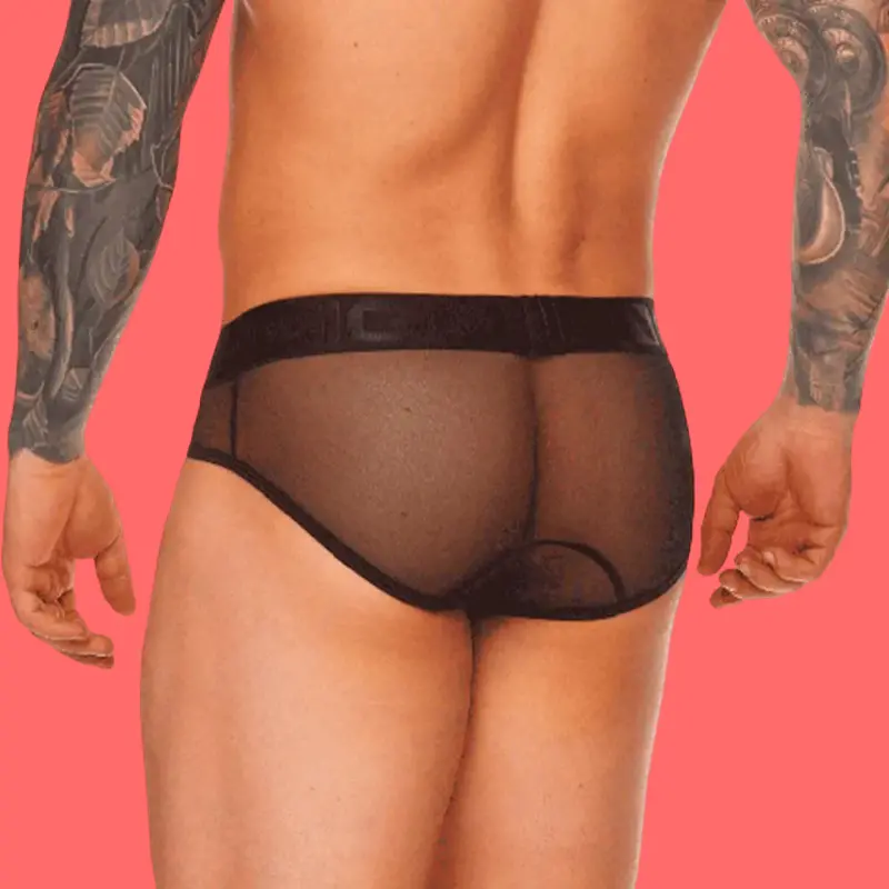 Slip Mediterranean GIGO en mesh negro, bolsa elástica | Dark-Ink