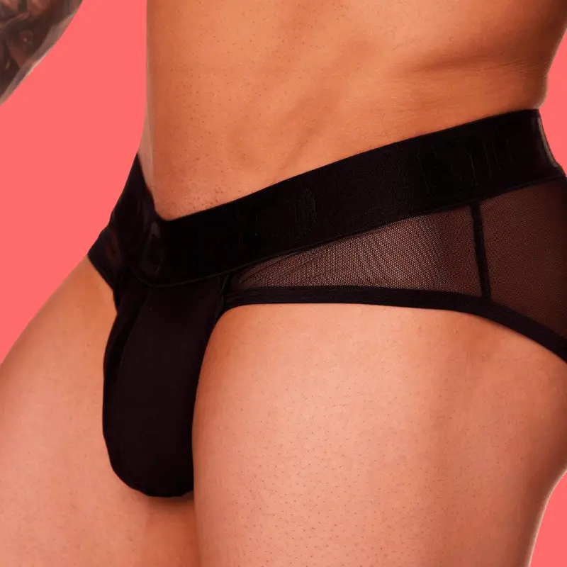 Slip Mediterranean GIGO en mesh negro, bolsa elástica | Dark-Ink