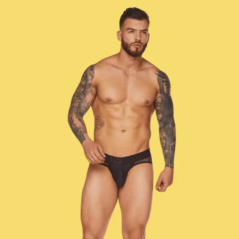 Slip Mediterranean GIGO en mesh negro, bolsa elástica | Dark-Ink